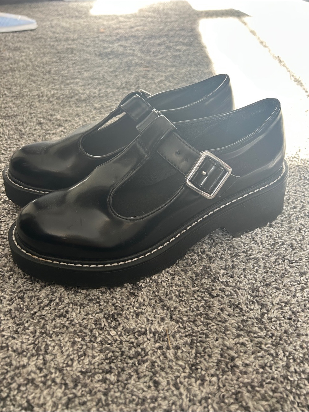 Black Mary Jane Platform Shoes with Buckle
